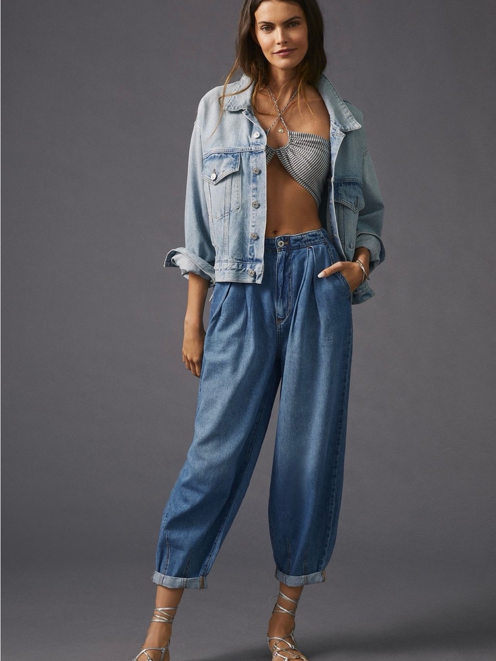 Pilcro Anthropologie Light Blue Cuffed Balloon Denim Boyfriend Jeans - EUC Sz 33 - Picture 4 of 8